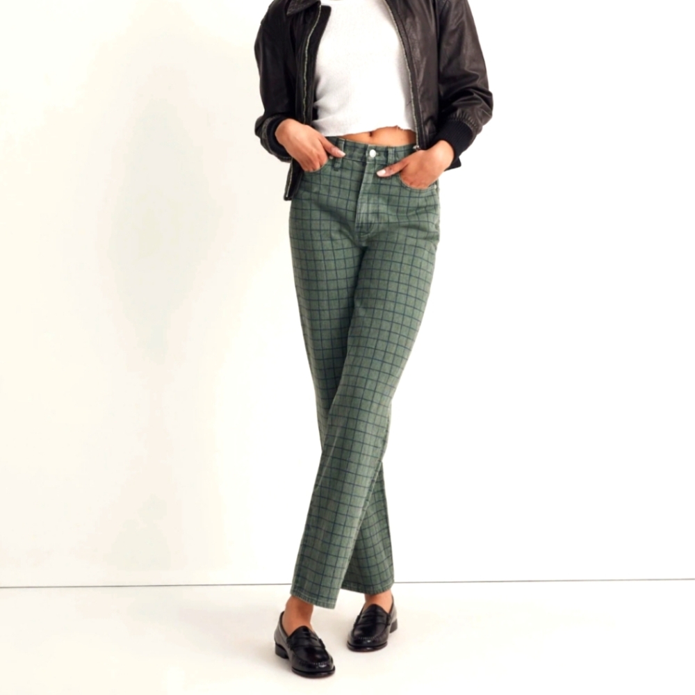 Vintage Perfect Straight Jean In Green Windowpane - Madewell - 26